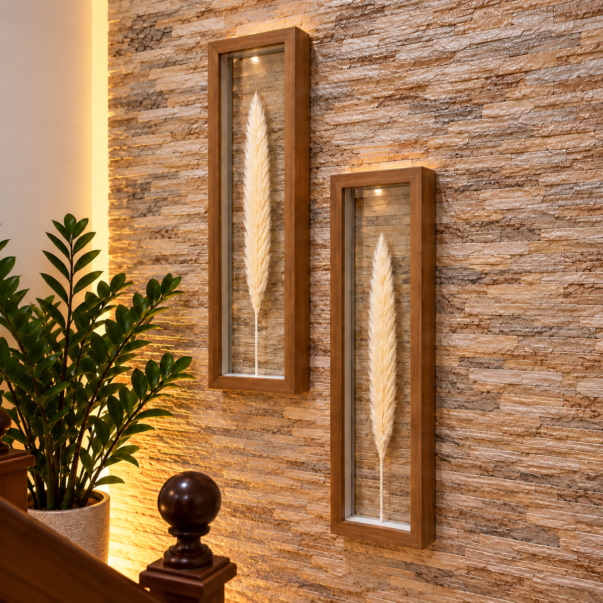 Kit 2 Quadros Florae Folha Natural · Vidro 50x15